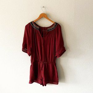 Twelfth Street by Cynthia Vincent burgundy romper silk beaded neckline S